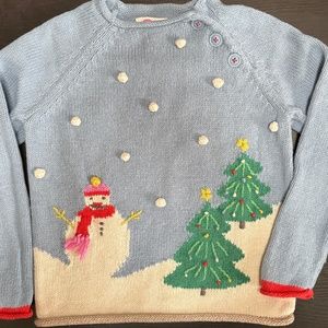 Rollneck Holiday Snowman Sweater with Buttons and Pom Details. Size 5/6